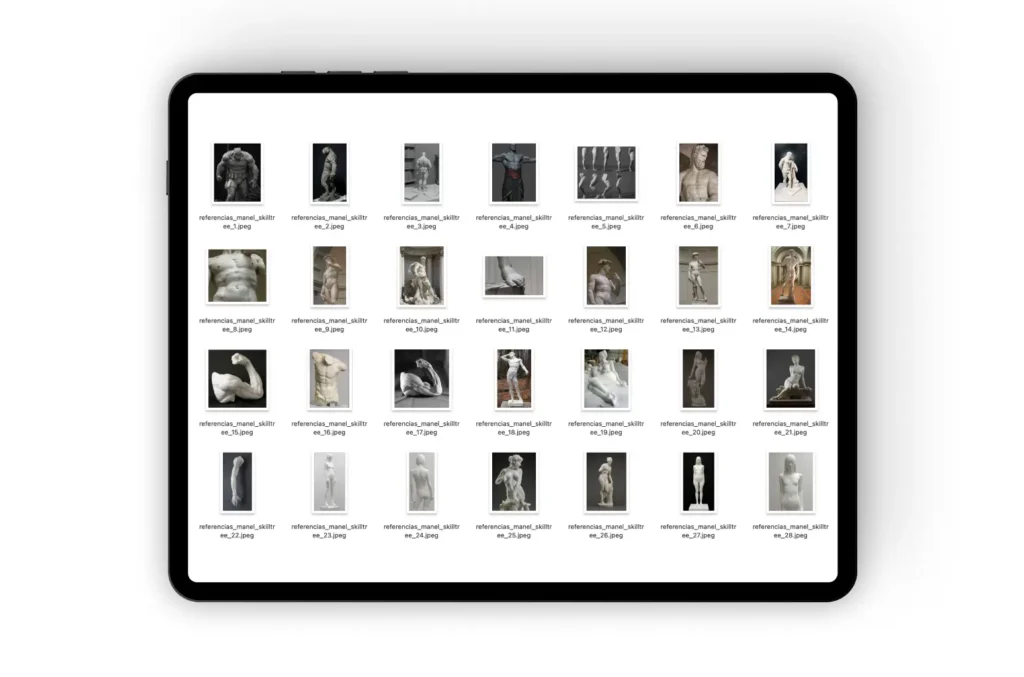 tablet com arquivos de referências do Emmanuel Telles